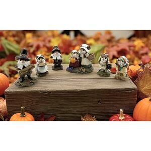 Wee Forest Folk 6 Piece Thanksgiving Figurine Set 1984-1994 Anette Petersen Sign